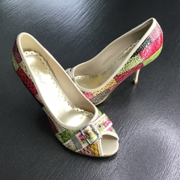 👠 CATWALK high heels shoes, gold/multi coloured size 9 - Picture 3 of 9